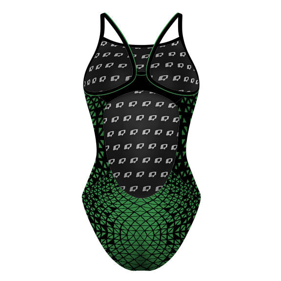 Black/ Green Geometry - Skinny Strap Swimsuit