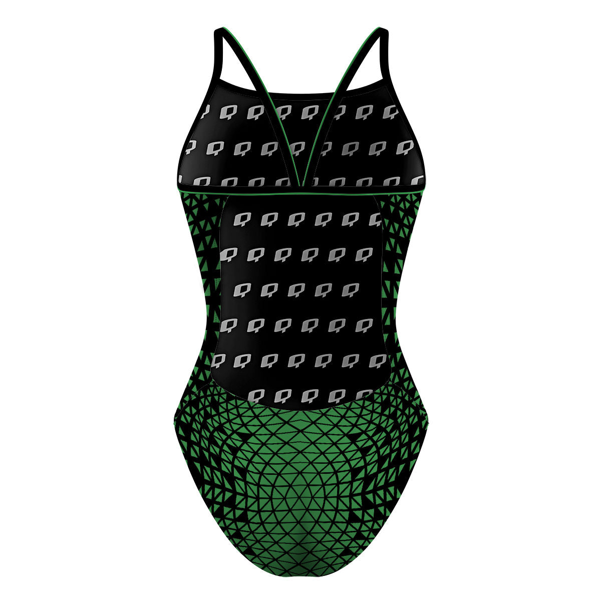 Black/ Green Geometry - Sunback Tank Swimsuit