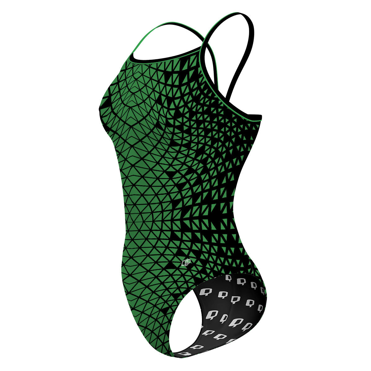 Black/ Green Geometry - Sunback Tank Swimsuit