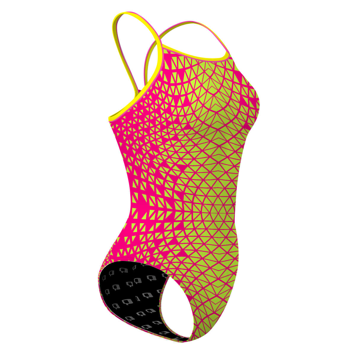 Pink/ Lime Green Geometry - Skinny Strap Swimsuit