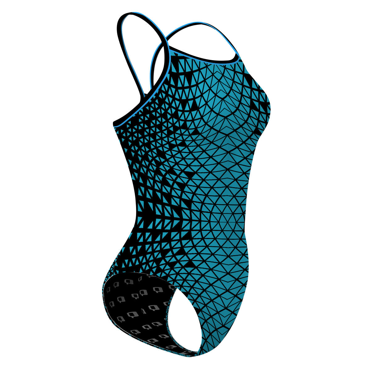 Black/ Turqouise Geometry - Skinny Strap Swimsuit