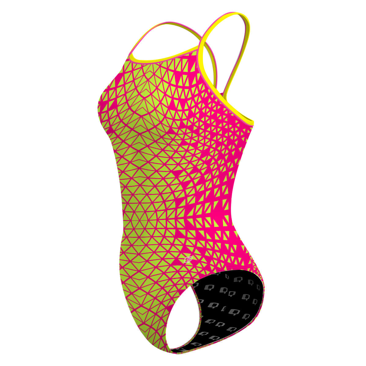 Pink/ Lime Green Geometry - Skinny Strap Swimsuit