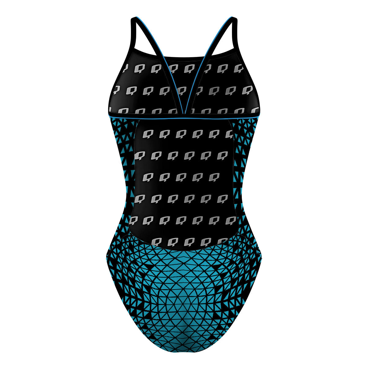 Black/ Turqouise Geometry - Sunback Tank Swimsuit