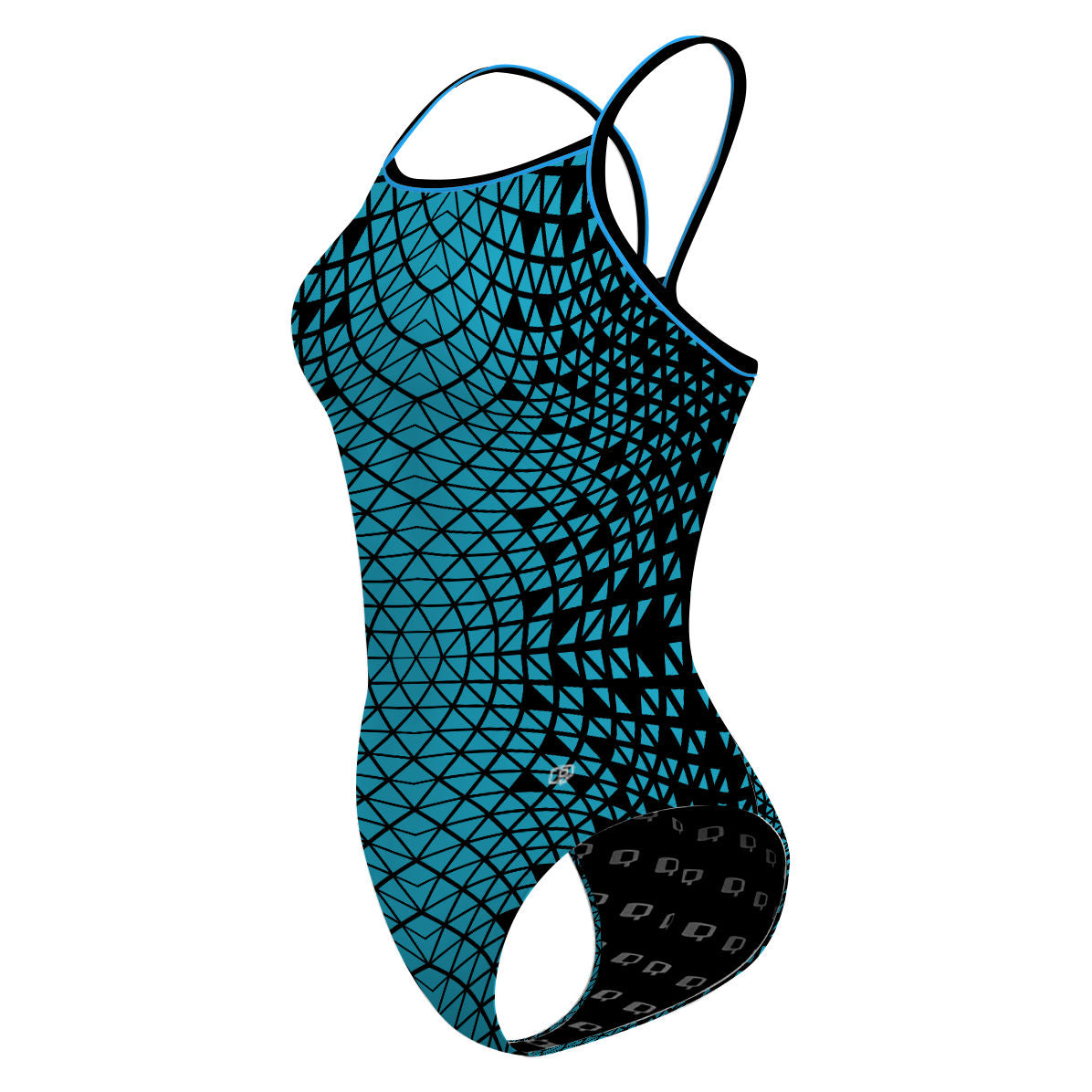 Black/ Turqouise Geometry - Skinny Strap Swimsuit