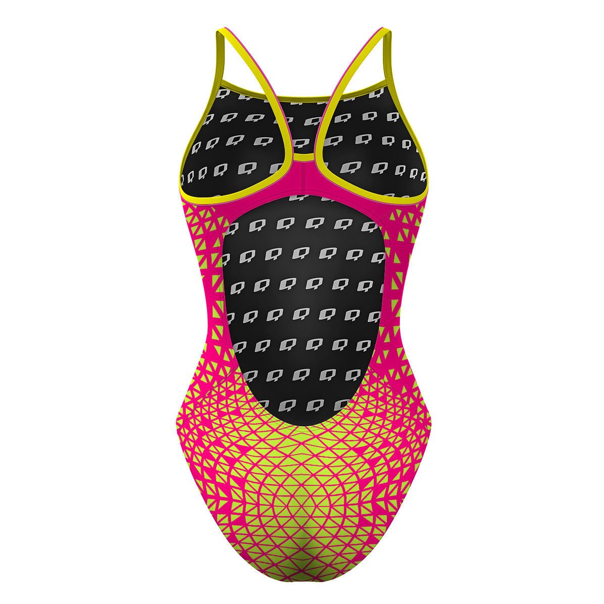 Pink/ Lime Green Geometry - Skinny Strap Swimsuit
