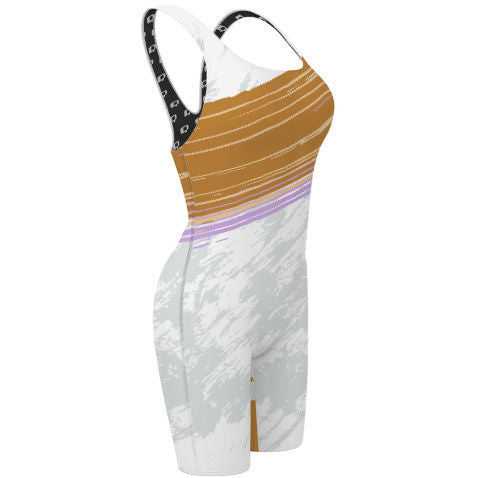 Gold and Lavender - Classic Strap Long Knee Women Jammer