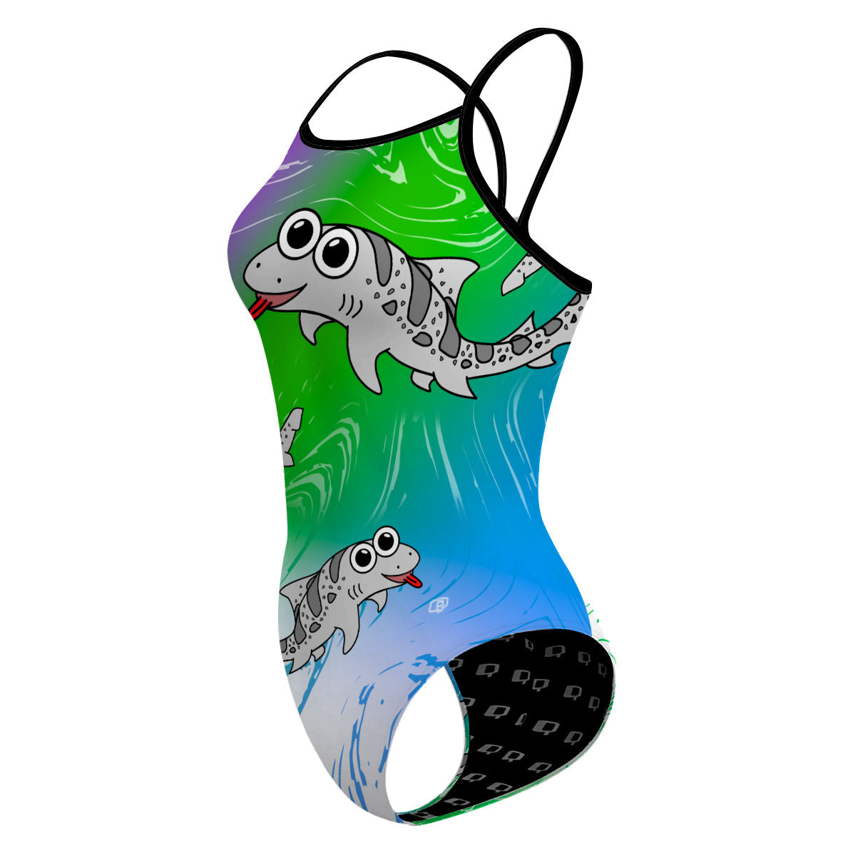Sharkie Skinny Strap Purple Green Blue Light (Elizabeth) - Skinny Strap Swimsuit