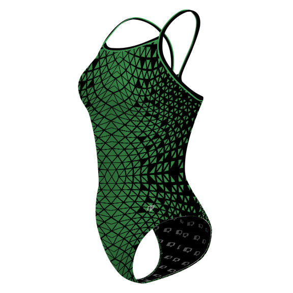 Black/ Green Geometry - Skinny Strap Swimsuit