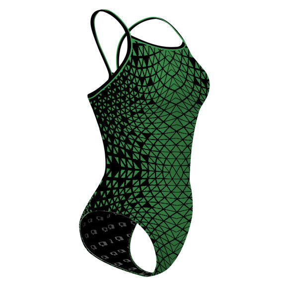 Black/ Green Geometry - Skinny Strap Swimsuit