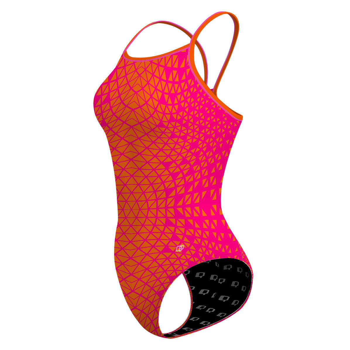 Pink/ Orange Geometry - Skinny Strap Swimsuit