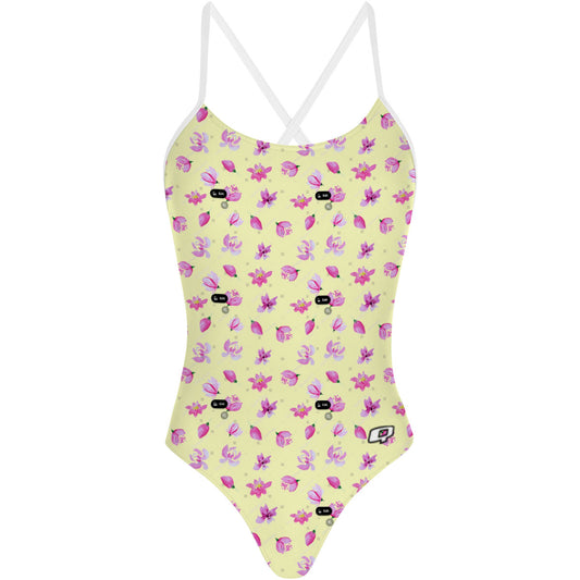 Yellow/pink flowers - Tieback One Piece Swimsuit
