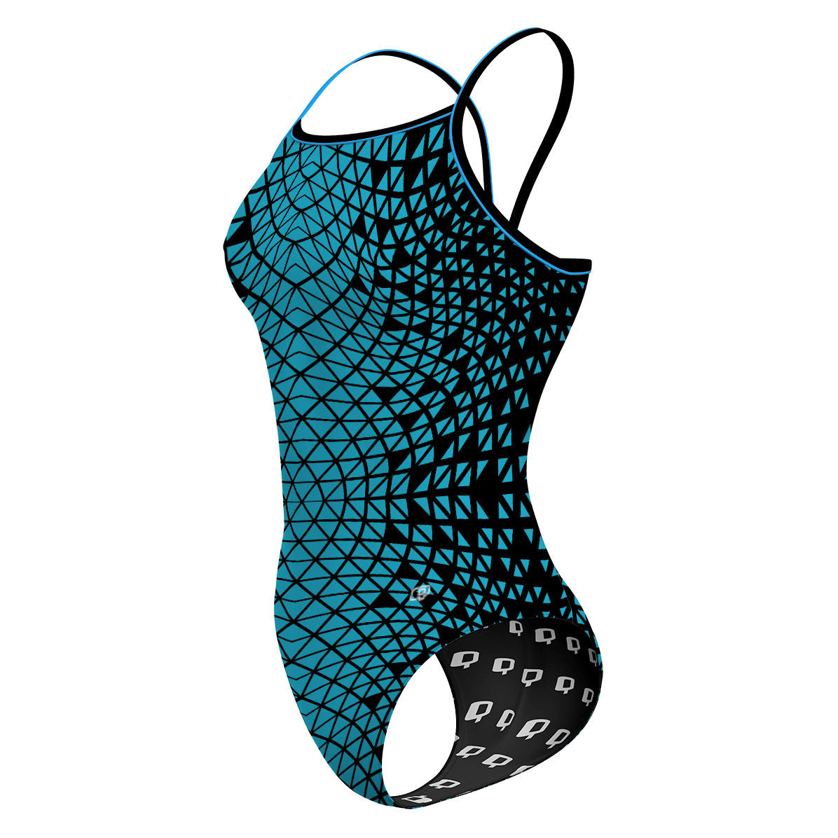 Black/ Turqouise Geometry - Sunback Tank Swimsuit
