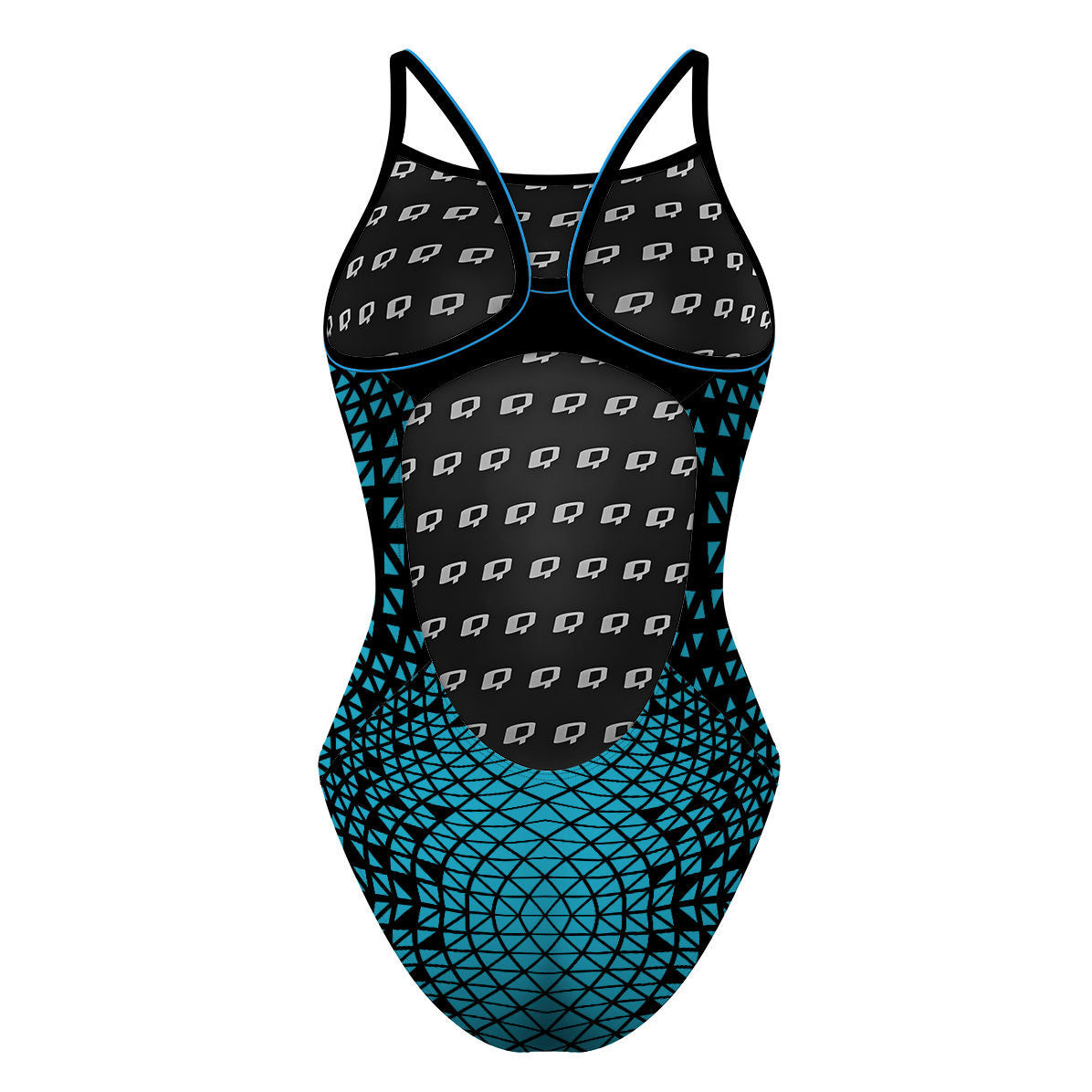 Black/ Turqouise Geometry - Skinny Strap Swimsuit