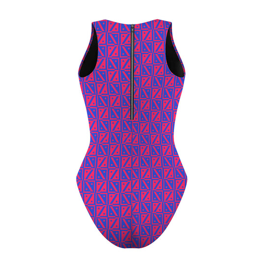 Diamond Grid Women's Waterpolo Swimsuit Classic Cut, view 2