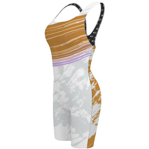 Gold and Lavender - Classic Strap Long Knee Women Jammer