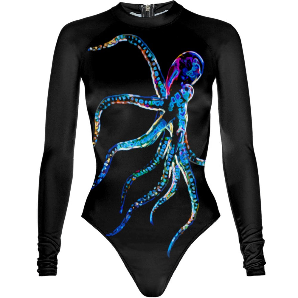 Octopus Rash Guard for Men, Long Sleeve spandex shirt for surfing