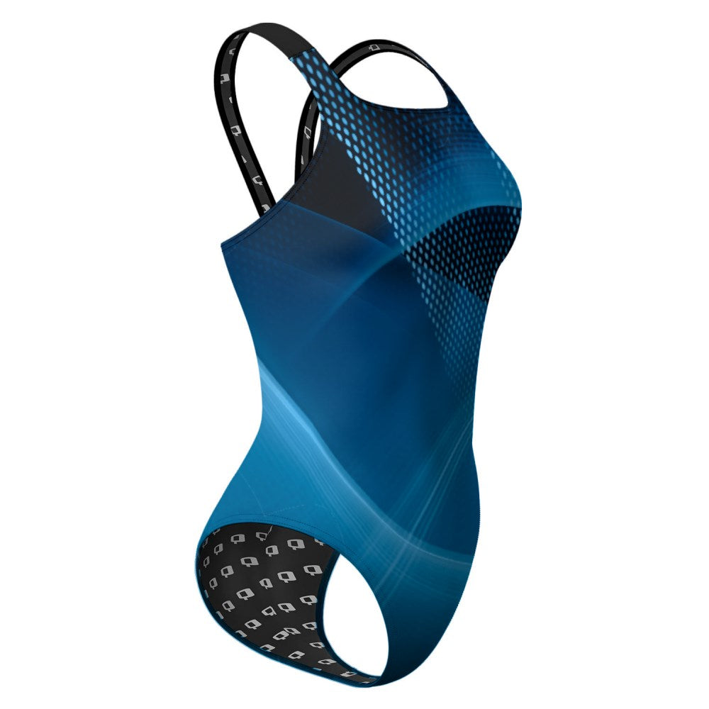 Blue Matrix Abstract Classic Strap Swimsuit