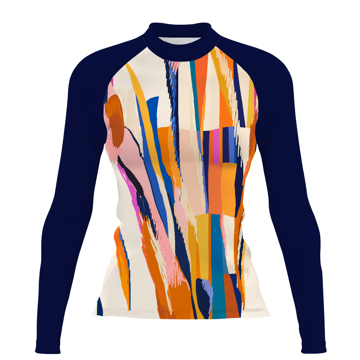 Sunset Orange Squares - Women's Surf UPF50+ Long Sleeve Rash Guard