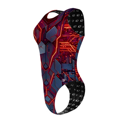 Red Circuit - Women's Waterpolo Swimsuit Cheeky Cut