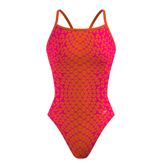 Pink/ Orange Geometry - Sunback Tank Swimsuit