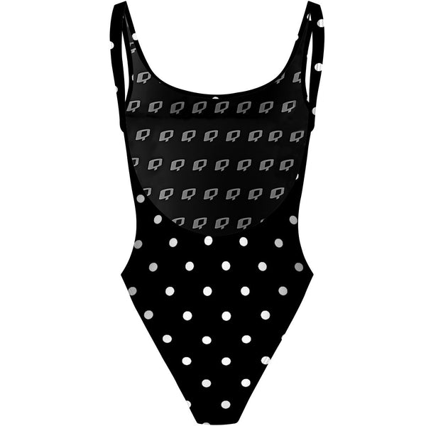 Black-White Polka Dots - High Hip One Piece Swimsuit