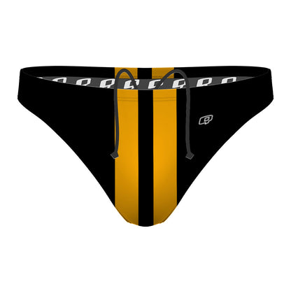 Black & Old Gold Stripes - Waterpolo Brief Swimsuit
