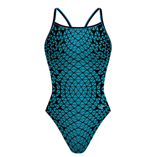 Black/ Turqouise Geometry - Skinny Strap Swimsuit