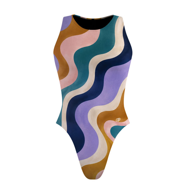 Retro Wave Women's Waterpolo Swimsuit Cheeky Cut