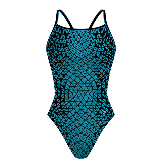 Black/ Turqouise Geometry - Sunback Tank Swimsuit