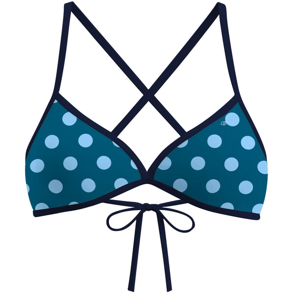 Teal-Blue Polka Dots - Tieback Bikini Top