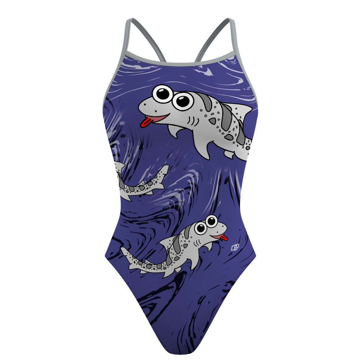 Sharkie Skinny Strap Navy Dark and Light (Minghua) - Skinny Strap Swimsuit