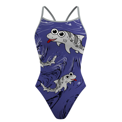 Sharkie Skinny Strap Navy Dark and Light (Minghua) - Skinny Strap Swimsuit