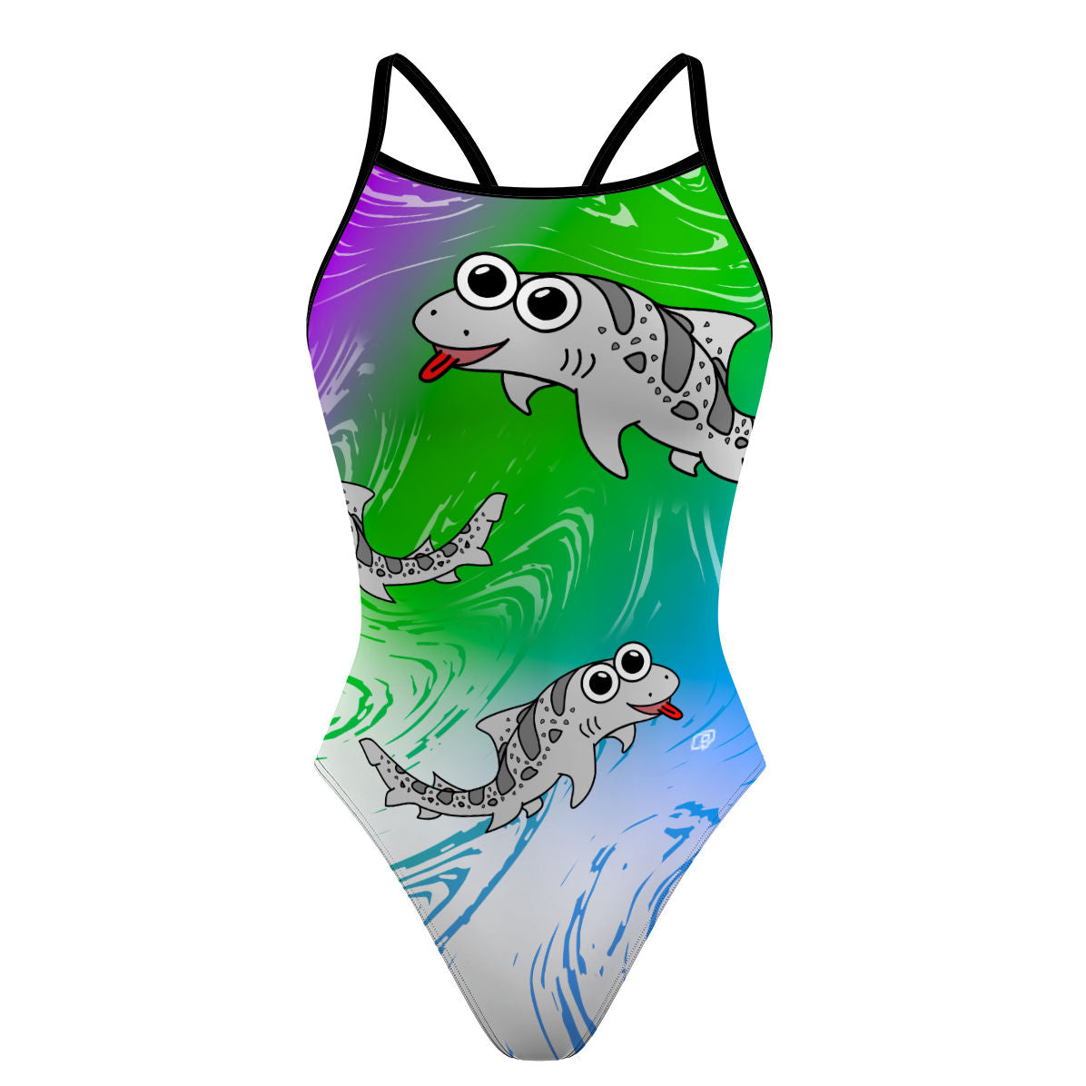 Sharkie Skinny Strap Purple Green Blue Light (Elizabeth) - Skinny Strap Swimsuit