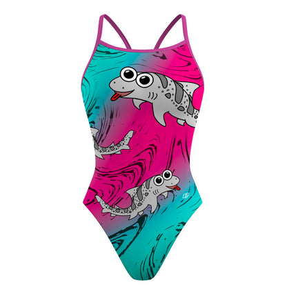 Sharkie Skinny Strap Teal Pink Teal (Rachel) - Skinny Strap Swimsuit