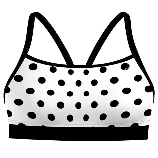 White Black Polka Dots - Classic Sports Bikini Top
