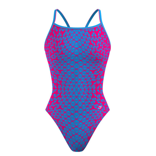 Pink/ Turqouise Geometry - Sunback Tank Swimsuit