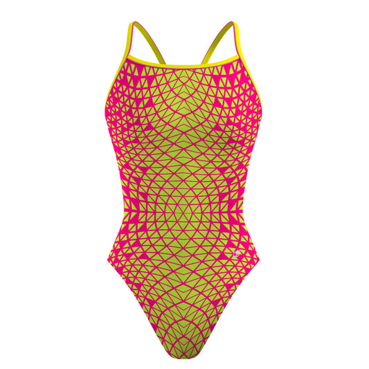 Pink/ Lime Green Geometry - Sunback Tank Swimsuit