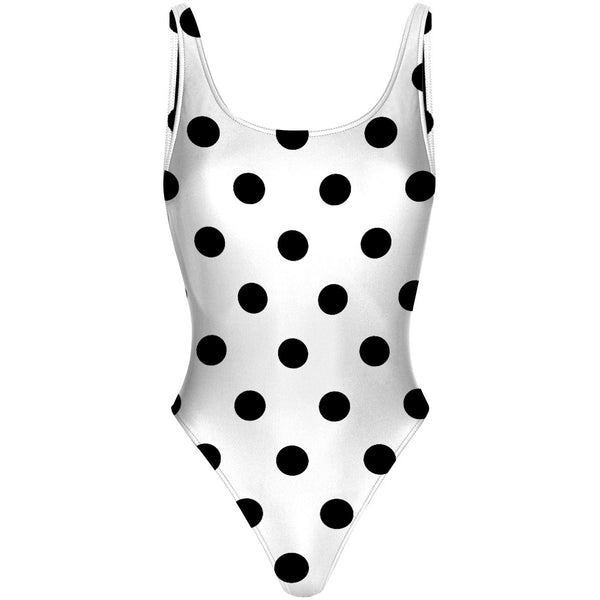 White-Black Polka Dots - High Hip One Piece Swimsuit
