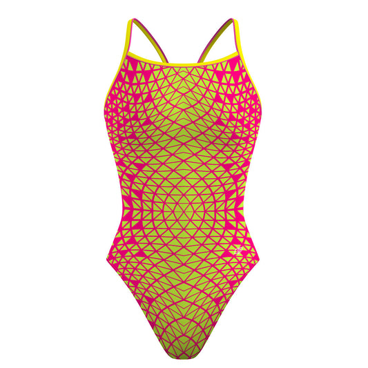 Pink/ Lime Green Geometry - Skinny Strap Swimsuit