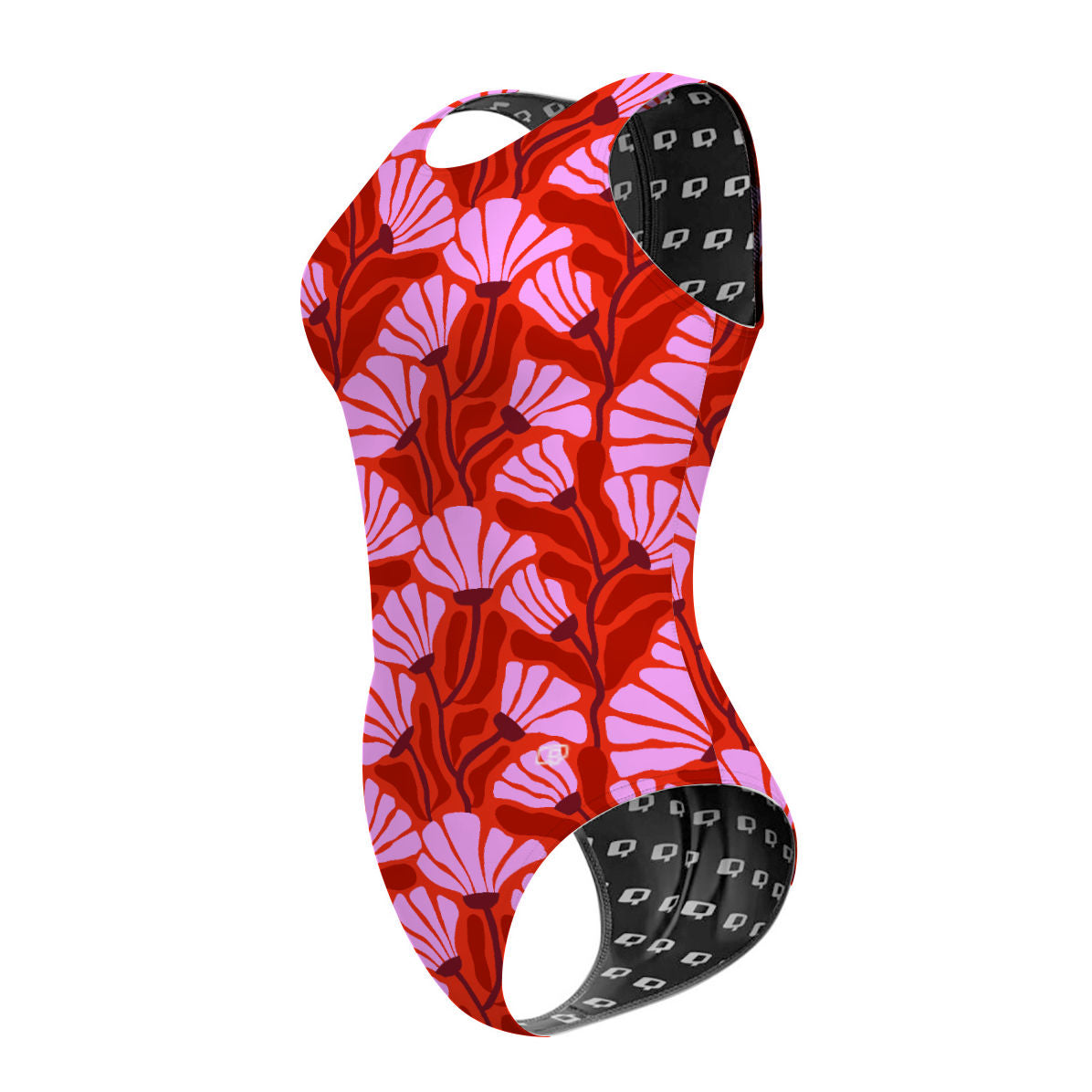 Emily's Pink Poppy Floral Design - Women's Waterpolo Swimsuit Classic Cut