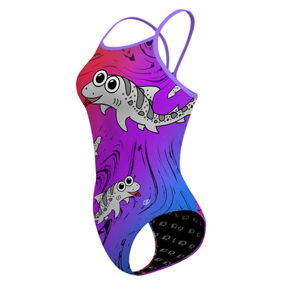 Sharkie Skinny Strap Magenta Purple Blue Dark (Lisa S) - Skinny Strap Swimsuit