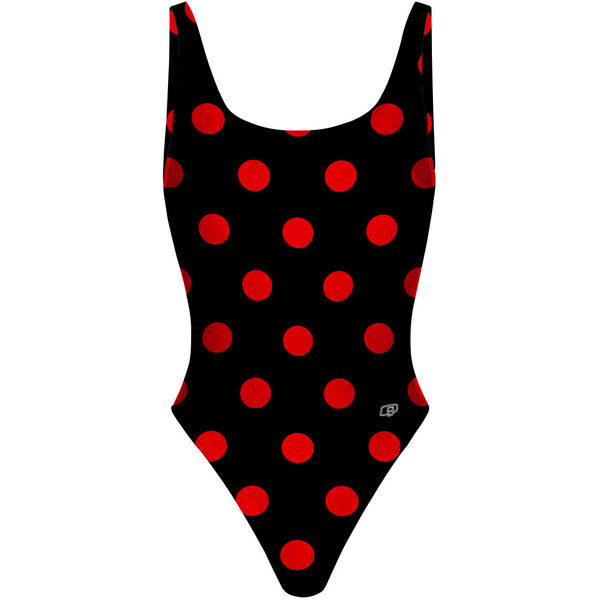 Red-Black Polka Dots - High Hip One Piece Swimsuit