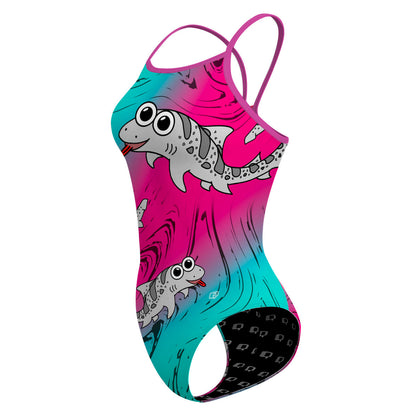 Sharkie Skinny Strap Teal Pink Teal (Rachel) - Skinny Strap Swimsuit