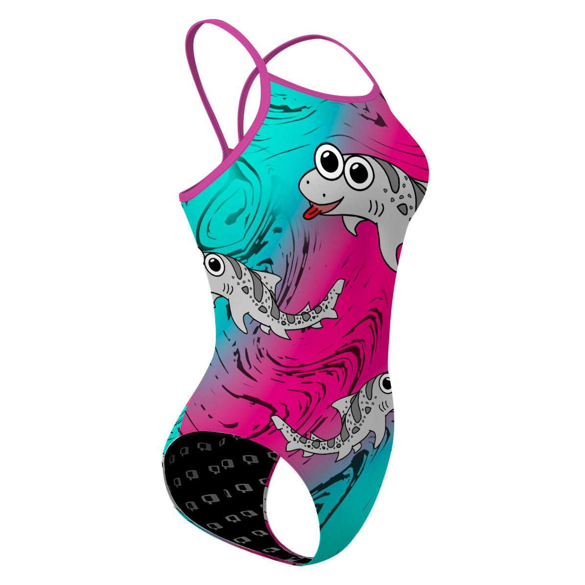 Sharkie Skinny Strap Teal Pink Teal (Rachel) - Skinny Strap Swimsuit