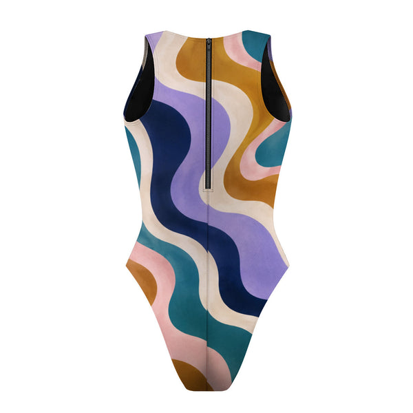 Retro Wave Women's Waterpolo Swimsuit Cheeky Cut, view 2