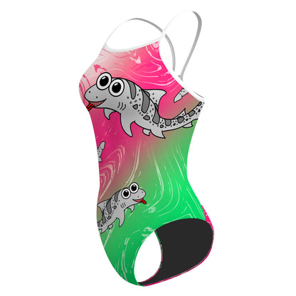 Sharkie SS White Pink Green (Lisa R) - Skinny Strap Swimsuit