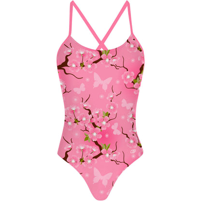Cherry Blossom Tie BAck - Tieback One Piece Swimsuit