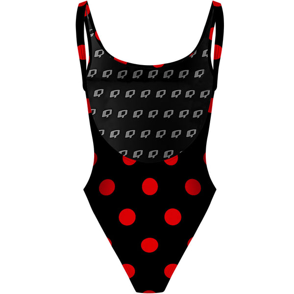 Red-Black Polka Dots - High Hip One Piece Swimsuit