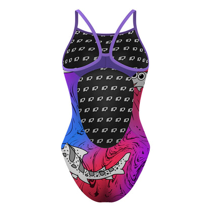 Sharkie Skinny Strap Magenta Purple Blue Dark (Lisa S) - Skinny Strap Swimsuit
