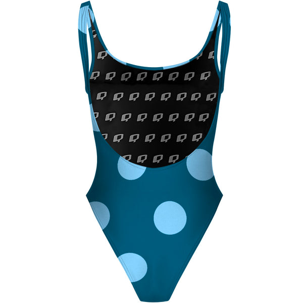 Teal-Blue Polka Dots - High Hip One Piece Swimsuit